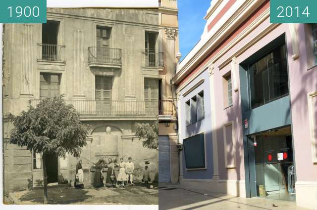 Before-and-after picture of Plaça Major Gavà between 1900 and 2014-Oct-11