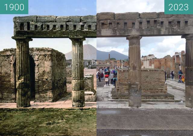 Vorher-Nachher-Bild von Pompeji Forum zwischen 1900 und 11.2023