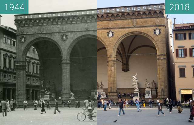 Before-and-after picture of Florence, Italy 1944/2018, Town Hall between 07/1944 and 2018-May-17