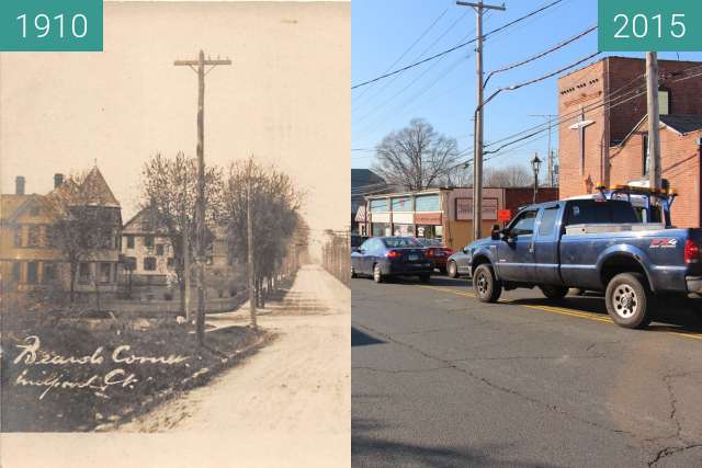 Before-and-after picture of Devon Center between 1910 and 2015-Dec-05