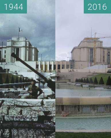 Vorher-Nachher-Bild von Palais Chaillot zwischen 09.1944 und 21.02.2016