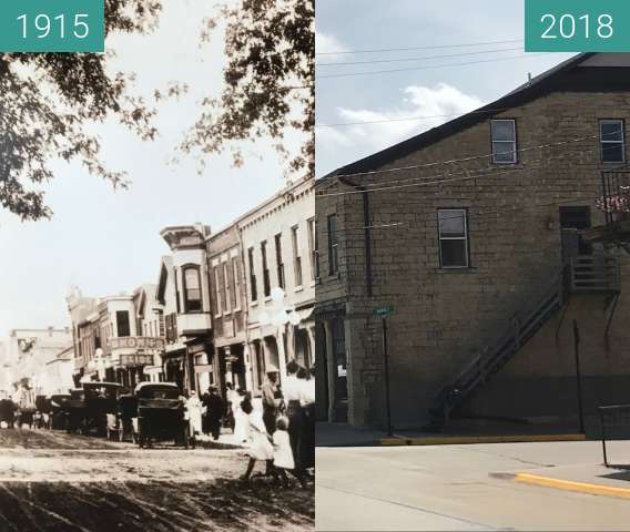 Before-and-after picture of Market & Riverview between 1915 and 2018-Aug-29