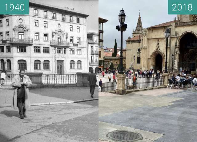 Vorher-Nachher-Bild von Plaza de la catedral de Oviedo en 1940 zwischen 1940 und 02.06.2018