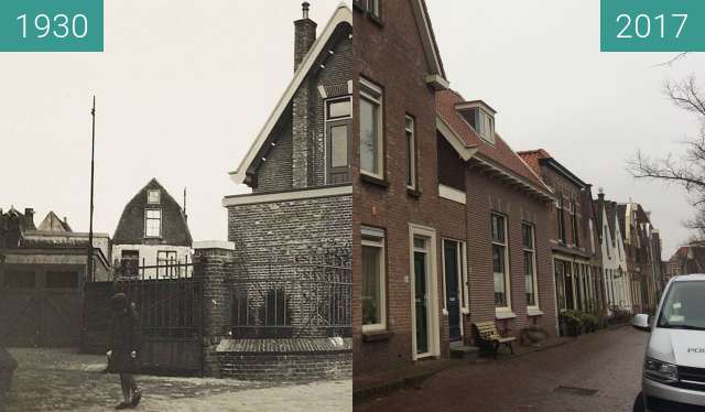 Before-and-after picture of Oudegracht, entrace to the Melcoplein between 1930 and 2017-Dec-20