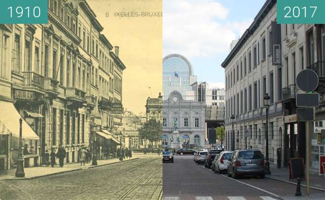 Before-and-after picture of Rue du Luxembourg, Brussels between 1910 and 2017-Apr-15