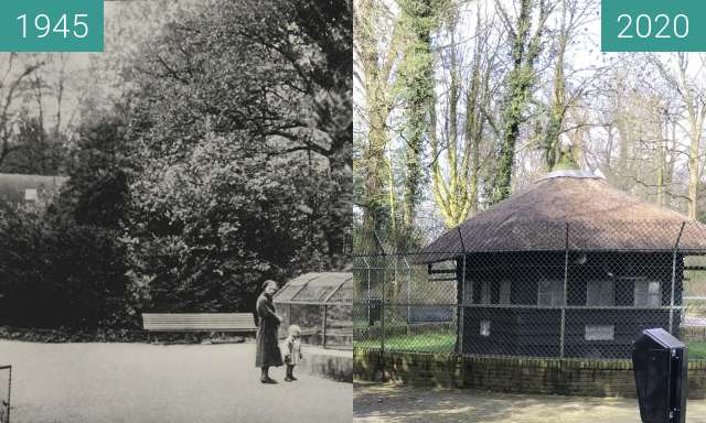 Before-and-after picture of Home for pigeons and marmots ca. 1945 - 2020 between 1945 and 2020-Mar-04