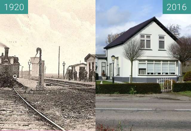 Before-and-after picture of Station Warmenhuizen between 1920 and 2016