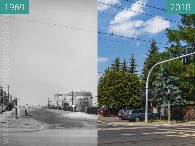 Before-and-after picture of Ulica Zagonowa between 1969 and 2018