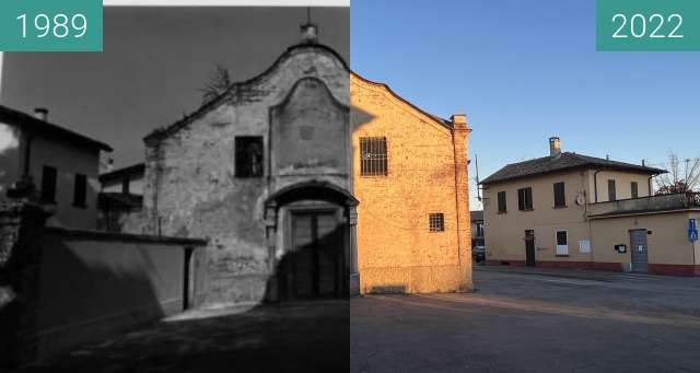 Before-and-after picture of Church in Pozzo d’Adda between 1989 and 2022-Jan-15