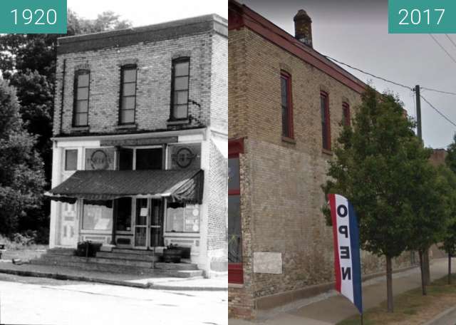 Image avant-après de East Clay Avenue shop: Muskeogon, Michigan entre 1920 et 10.2017