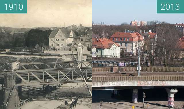 Vorher-Nachher-Bild von Ulice Libelta/Roosevelta/Poznańska/Pułaskiego zwischen 1910 und 2013