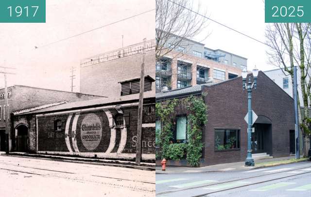 Before-and-after picture of Mallory Stables re-do between 1917 and 2025