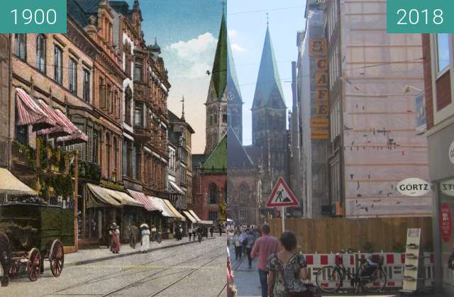 Before-and-after picture of Obernstraße between 1900 and 2018-Aug-18