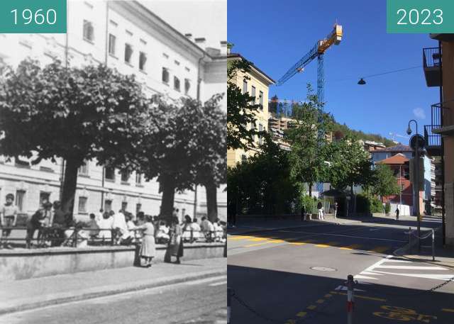 Vorher-Nachher-Bild von Scuole elementari di Molino Nuovo - Lugano zwischen 1960 und 2023