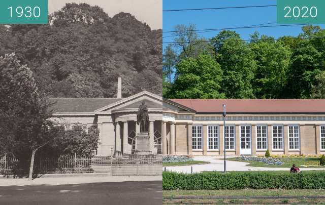 Before-and-after picture of Stuttgart - Bad Cannstatt Kursaal between 1930 and 2020-Apr-23