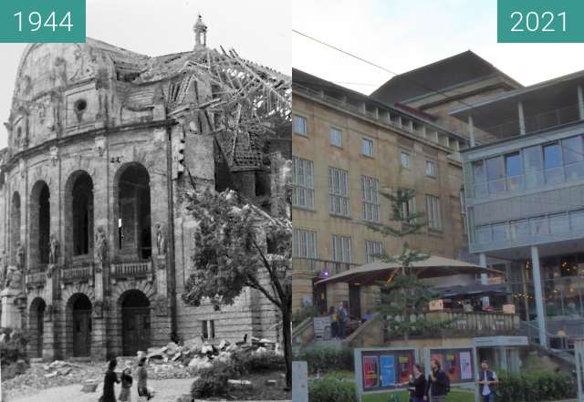 Vorher-Nachher-Bild von Freiburg; Stadttheater zwischen 11.1944 und 16.09.2021