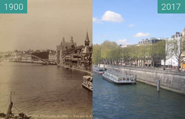 Vorher-Nachher-Bild von Seineansicht vom Pont de l'Alma zwischen 1900 und 02.04.2017