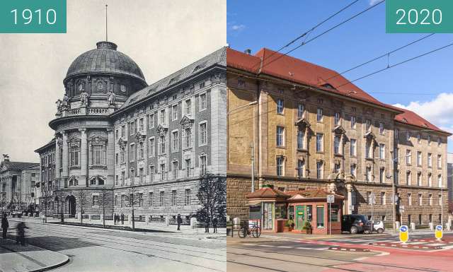 Before-and-after picture of Ulica Fredry between 1910 and 2020-Mar-14