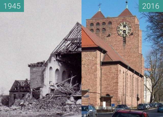 Vorher-Nachher-Bild von Herz-Jesu-Kirche (Aschaffenburg) zwischen 1945 und 2016