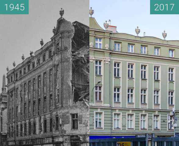 Vorher-Nachher-Bild von Skrzyzowanie ulic Ratajczaka i Św. Marcin zwischen 1945 und 2017