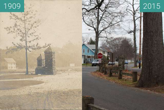 Before-and-after picture of Wilcox park Milford, Ct. between 1909 and 2015