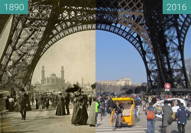 Image avant-après de Tour Eiffel entre 1890 et 13 mars 2016