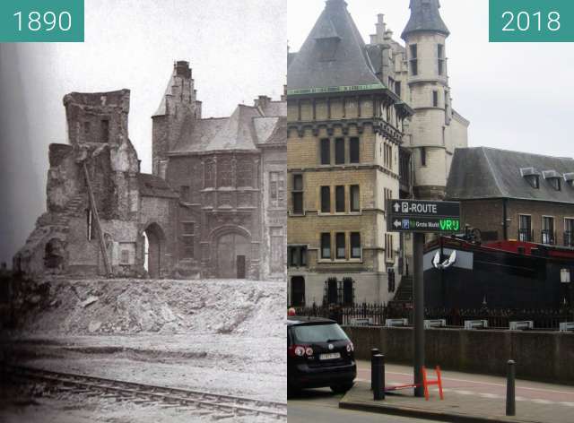 Before-and-after picture of Het Steen between 1890 and 2018-Apr-02