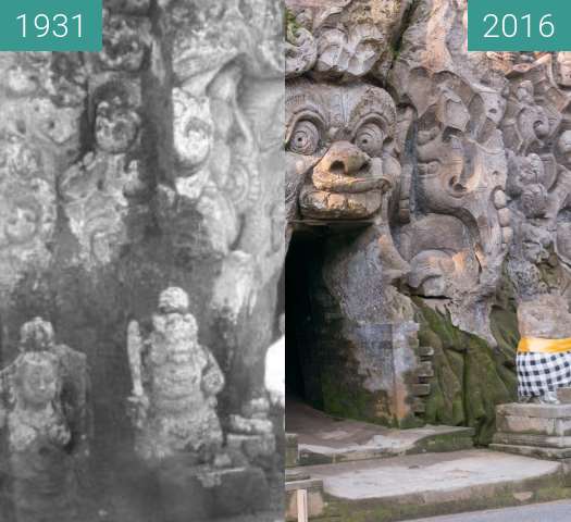 Before-and-after picture of Elephant Cave Goa Gajah on Bali between 1931 and 2016-Jun-09