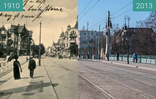 Before-and-after picture of Most Teatralny between 1910 and 2013