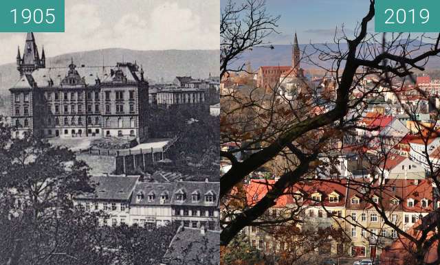 Before-and-after picture of Teplice Šanov between 1905 and 2019-Nov-19