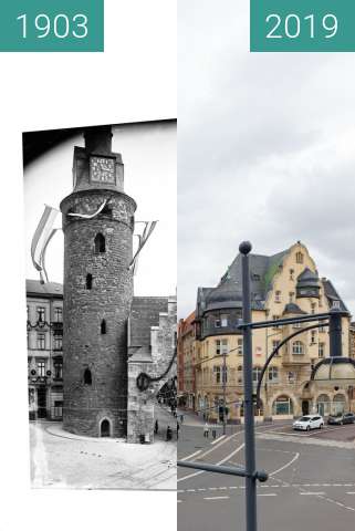 Vorher-Nachher-Bild von Leipziger Turm mit Galgtor zwischen 06.09.1903 und 19.03.2019