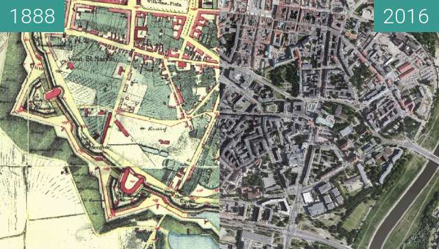 Image avant-après de Festung Posen entre 1888 et 2016