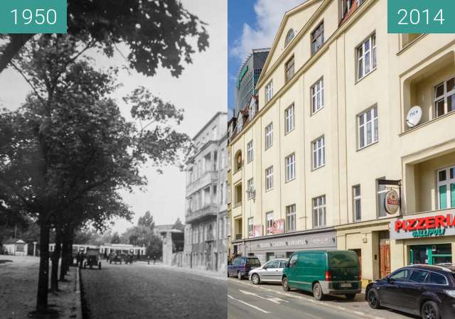 Before-and-after picture of Ulica Królowej Jadwigi between 1950-Aug-12 and 2014-Aug-12