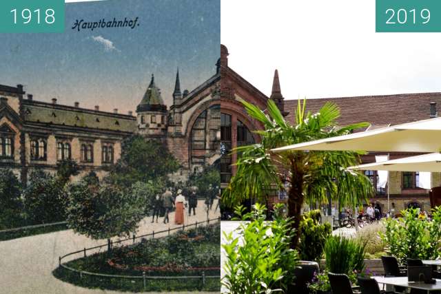 Before-and-after picture of Osnabrücker Hauptbahnhof between 1918 and 2019