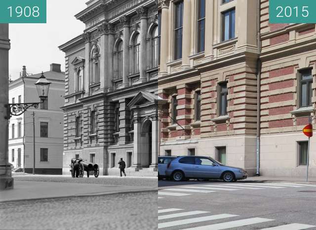 Before-and-after picture of Hallituskatu, Helsinki, Finland between 1908 and 2015-May-03