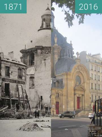 Before-and-after picture of Temple du Marais (Paris Commune) between 05/1871 and 2016-Nov-01