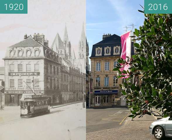 Before-and-after picture of Historical trolley car at Place Fontette between 1920 and 2016-Oct-30