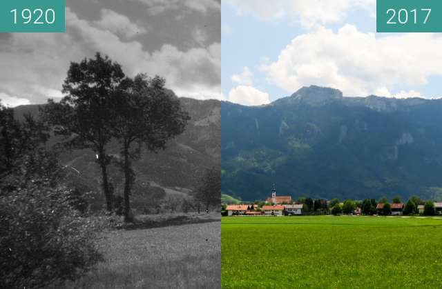 Vorher-Nachher-Bild von Aschau im Chiemgau vor der Scheibenwand zwischen 1920 und 03.06.2017