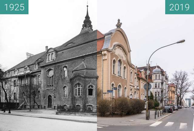 Before-and-after picture of Ulica Mickiewicza between 1925 and 2019-Mar-07