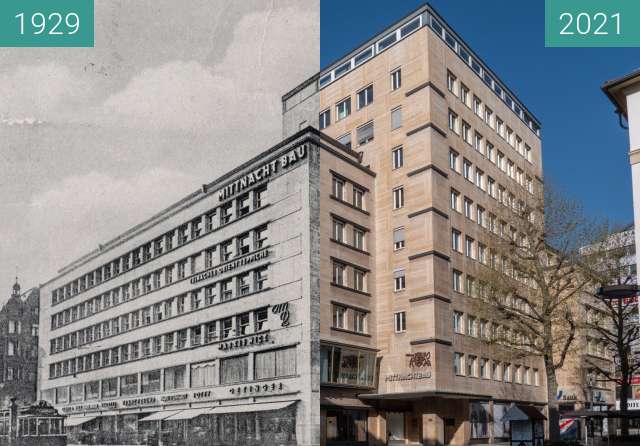 Vorher-Nachher-Bild von Stuttgart, Mittnachtbau zwischen 1929 und 25.04.2021