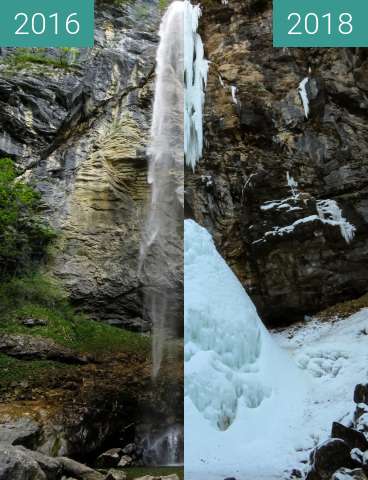 Vorher-Nachher-Bild von Wasserfall Schoßrinn oberhalb von Aschau zwischen 27.05.2016 und 04.03.2018