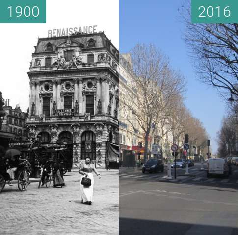 Before-and-after picture of Théâtre de la Renaissance between 1900 and 2016-Mar-13