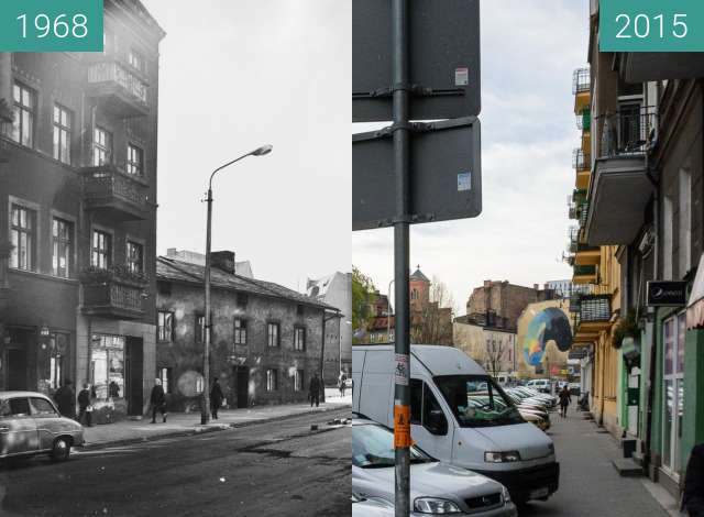 Before-and-after picture of Ulica Poznańska between 1968 and 2015