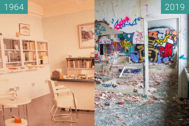 Before-and-after picture of Un bureau de professeur between 1964 and 2019-Oct-31