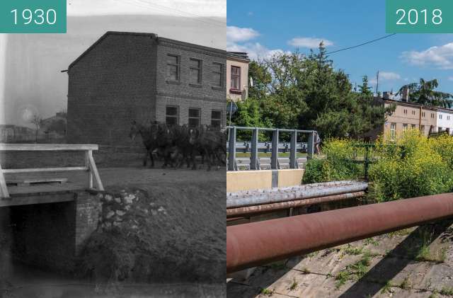 Before-and-after picture of Dubois Street, Lodz, Poland between 1930 and 2018