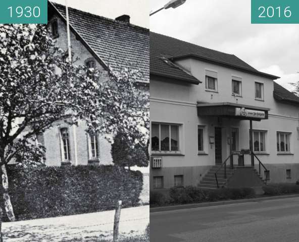 Vorher-Nachher-Bild von Gaststätte Zur Holzheide, Tecklenburger Straße zwischen 1930 und 24.02.2016