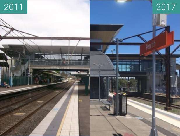 Before-and-after picture of Penrith Railway Station between 2011 and 2017-Nov-25