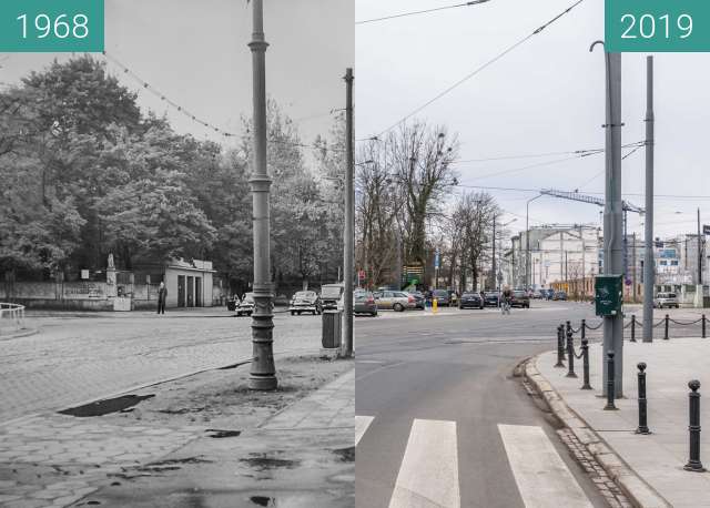 Before-and-after picture of Ulica Zwierzyniecka, Stare Zoo between 1968 and 2019-Mar-07