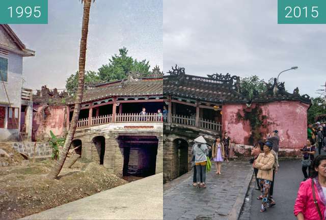 Before-and-after picture of Japanese Bridge (Chùa cầu) between 1995-Dec-31 and 2015-Dec-07