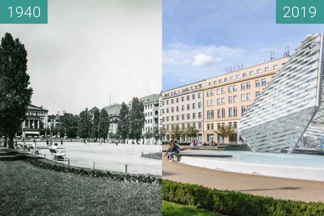 Before-and-after picture of Plac Wolności between 1940 and 2019